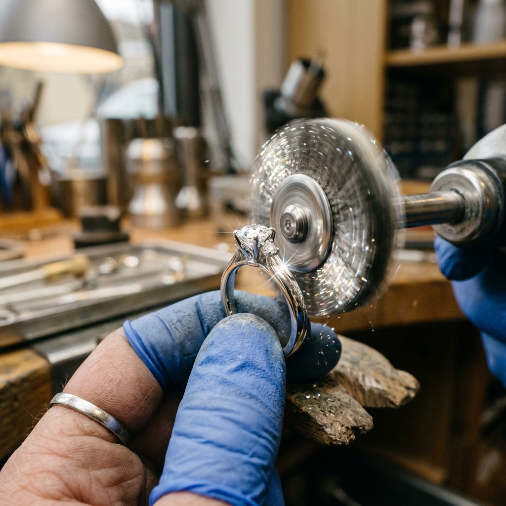 Polishing handcrafted gold ring - Rashova Diamonds Nepal