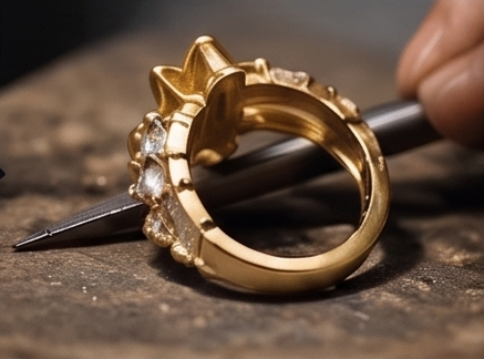 Gold casting and metal filing process for diamond ring